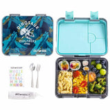 Eazy Kids T-Rex 6/4 Convertible Bento Lunch Box With Steel Spoon & Fork Set And Alphabets Sticker - Grey