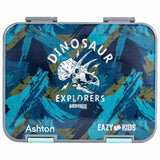 Eazy Kids T-Rex 6/4 Convertible Bento Lunch Box With Steel Spoon & Fork Set And Alphabets Sticker - Grey