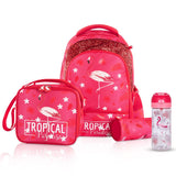 Eazy Kids Tropical School Bag Combo Set - Pink (Set of 4)