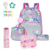 Eazy Kids Girl Power School Bag Combo Set - Pink (Set of 5)
