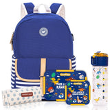 Eazy Kids Dinosaur School Bag Combo Set - Blue (Set of 5)