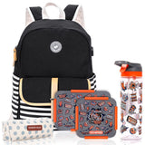 Eazy Kids Dinosaur School Bag Combo Set - Grey Black (Set of 5)