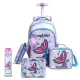Eazy Kids Mermaid Trolley School Bag Combo Set - Purple (Set of 5)