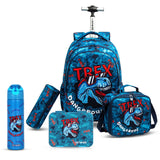 Eazy Kids TREX Trolley School Bag Combo Set- Blue (Set of 5)