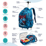 Eazy Kids TREX Trolley School Bag Combo Set - Blue (Set of 4)