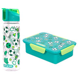 Eazy Kids Soccer Lunch Box Set And Tritan Water Bottle With 2in1 Drinking, Flip Lid And Sipper 650ml - Green