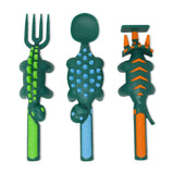 Eazy Kids Dinosaur Design Spoon, Fork & Pusher - Dark Green (3Pcs)