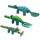 Eazy Kids Dinosaur Design Spoon, Fork & Pusher - Dark Green (3Pcs)