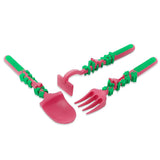 Eazy Kids Gardening Design Spoon, Fork & Pusher - Pink (3Pcs)