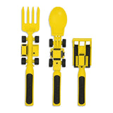 Eazy Kids Truck Design Spoon, Fork & Pusher - Yellow (3Pcs)