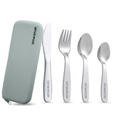 Eazy Kids Stainless Steel Cutlery Set With Grey Silicon Pouch - 4Pcs