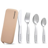 Eazy Kids Stainless Steel Cutlery Set With Ivory Silicon Pouch - 4Pcs