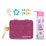 Eazy Kids Tritan Bento Lunch Box with Bottle - Glitter Pink