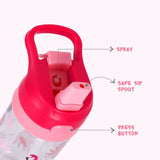 Eazy Kids Tropical Tritan Water Bottle with Spray 420 ml - Pink