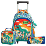 Eazy Kids Dinosaur 16Inch Trolley School Bag, Lunch Bag And Pencil Case - Orange (Set of 3)