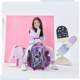 Eazy Kids Mermaid 16Inch Trolley School Bag, Lunch Bag & Pencil Case  - Purple (Set of 3)