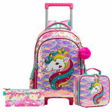 Eazy Kids Unicorn 16Inch Trolley School Bag, Lunch Bag And Pencil Case - Pink (Set of 3)