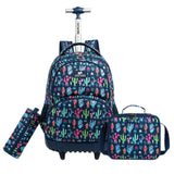 Eazy Kids Cacti 18Inch Trolley School Bag, Lunch Bag & Pencil Case - Blue (Set of 3)