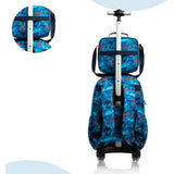 Eazy Kids Trex Dinosaur 18Inch Trolley School Bag, Lunch Bag & Pencil Case - Blue (Set of 3)