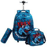 Eazy Kids Trex Dinosaur 18Inch Trolley School Bag, Lunch Bag & Pencil Case - Blue (Set of 3)