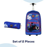 Eazy Kids Formula Racing Big Wheel 18Inch Trolley School Bag WIth Pencil Case - Blue (Set of 2)
