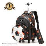 Eazy Kids Trolley 18" School Bag Set of 4 With Duffle bag, Lunch Bag and Pencil Case - Football Black