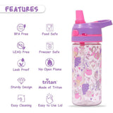 Eazy Kids Tropical Lunch Box Set and Tritan Water Bottle With Lockable Push Button And Carry Handle 420ml - Purple
