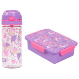 Eazy Kids Tropical Lunch Box Set and Tritan Water Bottle With Lockable Push Button And Carry Handle 420ml - Purple