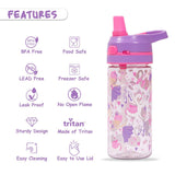 Eazy Kids Tropical Tritan Water Bottle with Lockable Push button and Carry Handle 420ml - Purple