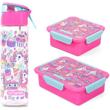 Eazy Kids Unicorn Desert Lunch Box Set and Tritan Water Bottle with Spray 750ml With Snack Box - Pink