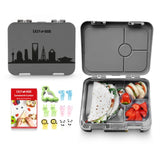 Eazy Kids Saudi Skyline 4 Compartment Bento Lunch Box  With Sandwich Cutter Set - Grey