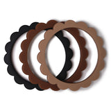 Mushie Flower Bracelet Teether 3-Pack Black/Caramel/Natural - Laadlee