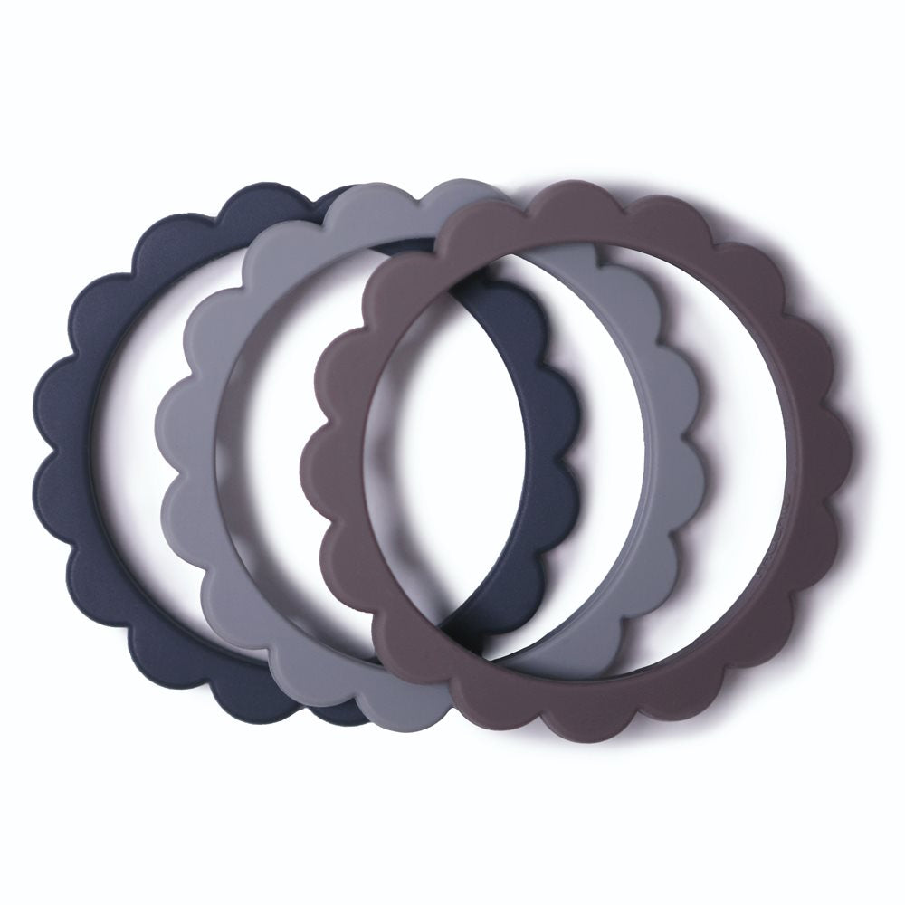 Mushie Flower Bracelet 3-Pack Dove Gray/Steel/Stone - Laadlee