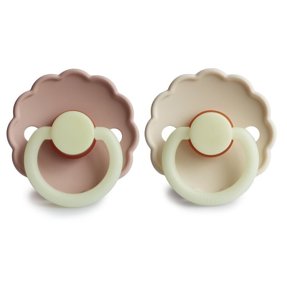 Frigg Daisy Latex Baby Pacifier 6M-18M, 2Pack, Blush Night/Cream Night - Size 2 - Laadlee