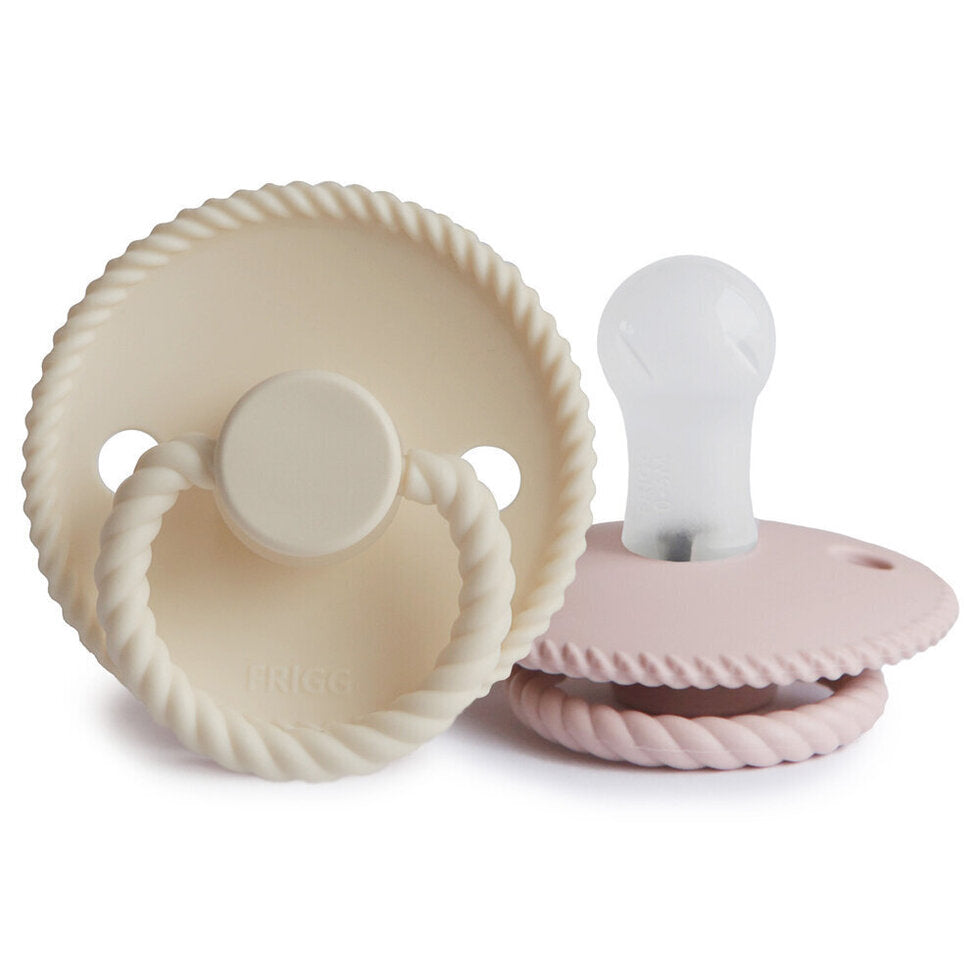 Frigg Rope Latex Baby Pacifier 0-6M, 2Pack, Blush/Cream - Size 1 - Laadlee