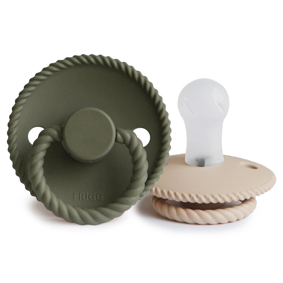 Frigg Rope Latex Baby Pacifier 0-6M, 2Pack, Croissant/Olive - Size 1 - Laadlee
