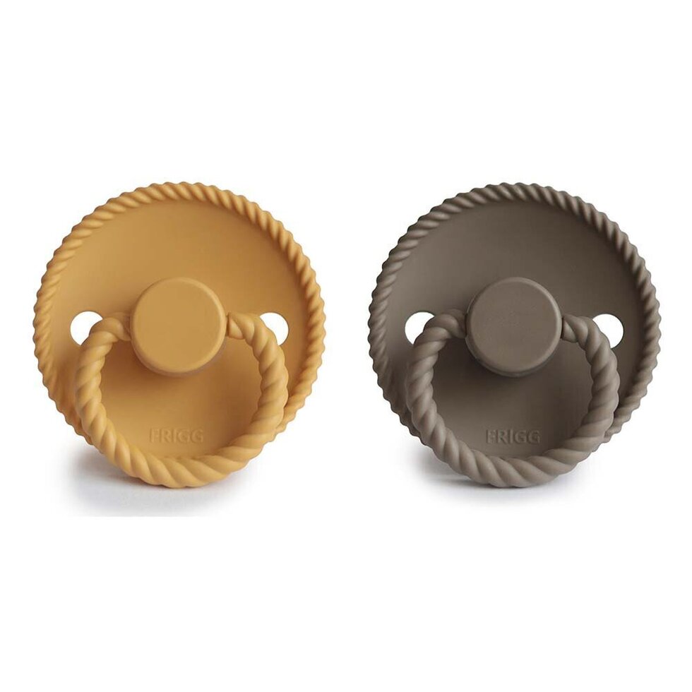 Frigg Rope Silicone Baby Pacifier 6M-18M, 2Pack, Honey Gold/Portobello - Size 2 - Laadlee