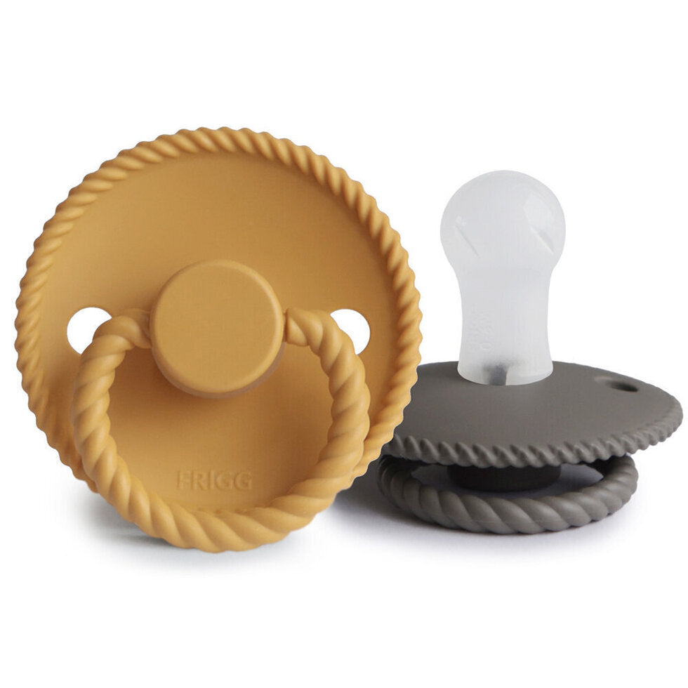 Frigg Rope Latex Baby Pacifier 0-6M, 2Pack, Honey Gold/Portobello - Size 1 - Laadlee