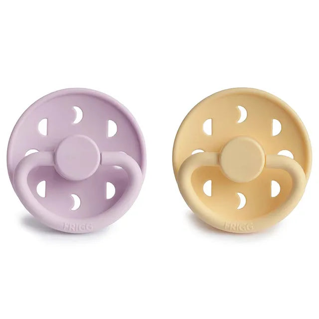 Frigg Moon Phase Silicone Baby Pacifier 0-6M, 2Pack, Pale Daffodil/Soft Lilac - Size 1 - Laadlee