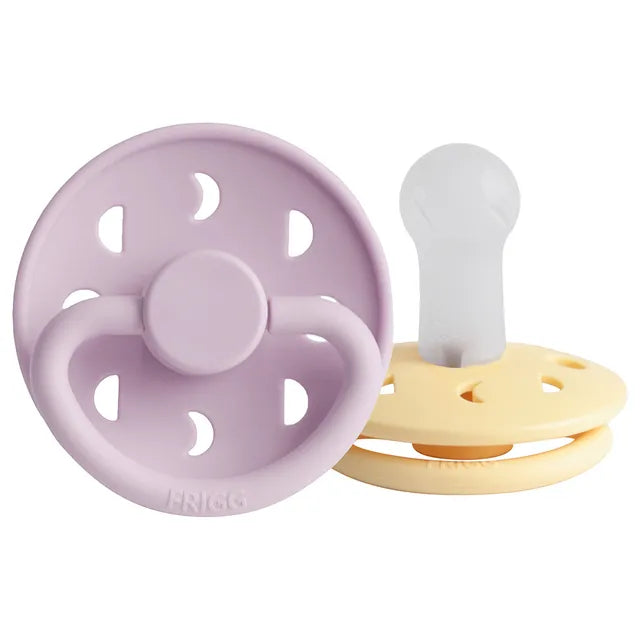 Frigg Moon Phase Silicone Baby Pacifier 6M-18M, 2Pack, Pale Daffodil/Soft Lilac - Size 2 - Laadlee