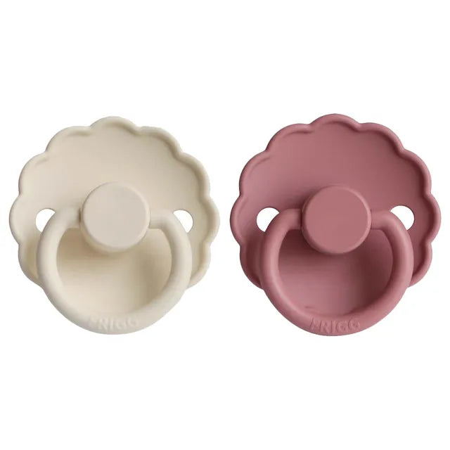 Frigg Daisy Silicone Baby Pacifier 6M - 18M, 2Pack, Cream/Cedar - Size 2 - Laadlee