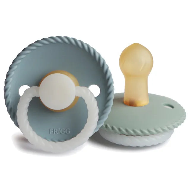 Frigg Rope Latex Baby Pacifier 0-6M, 2Pack, Stone Blue Night/Sage Night - Size 1 - Laadlee
