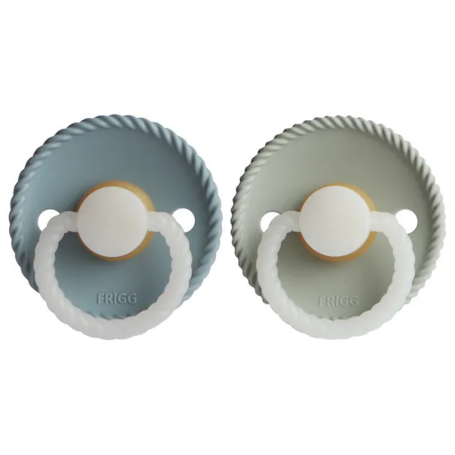 Frigg Rope Latex Baby Pacifier 0-6M, 2Pack, Stone Blue Night/Sage Night - Size 1 - Laadlee