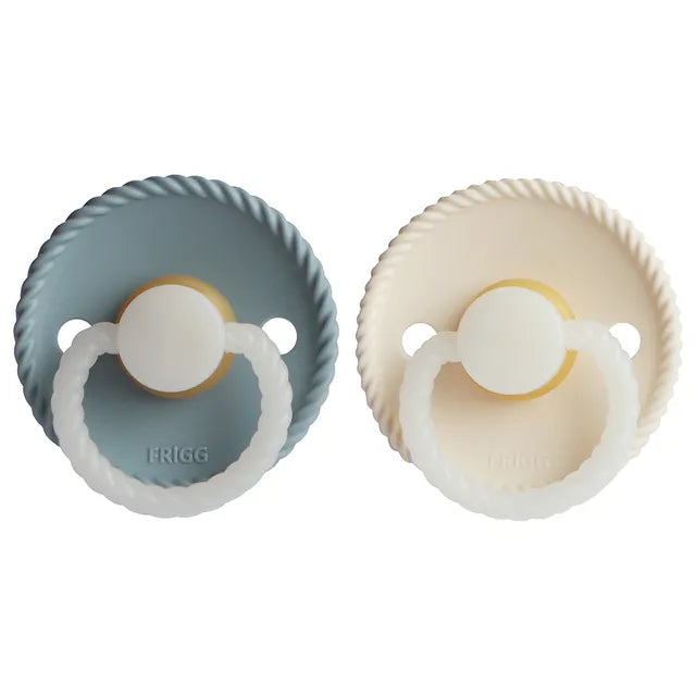 Frigg Rope Latex Baby Pacifier 0-6M, 2Pack, Stone Blue Night/Cream Night - Size 1 - Laadlee