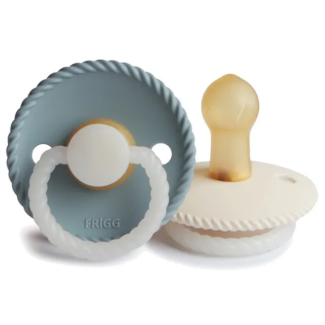 Frigg Rope Latex Baby Pacifier 0-6M, 2Pack, Stone Blue Night/Cream Night - Size 1 - Laadlee