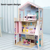 Little Angel Kids Wooden 3-Story Dollhouse for Pretend Play