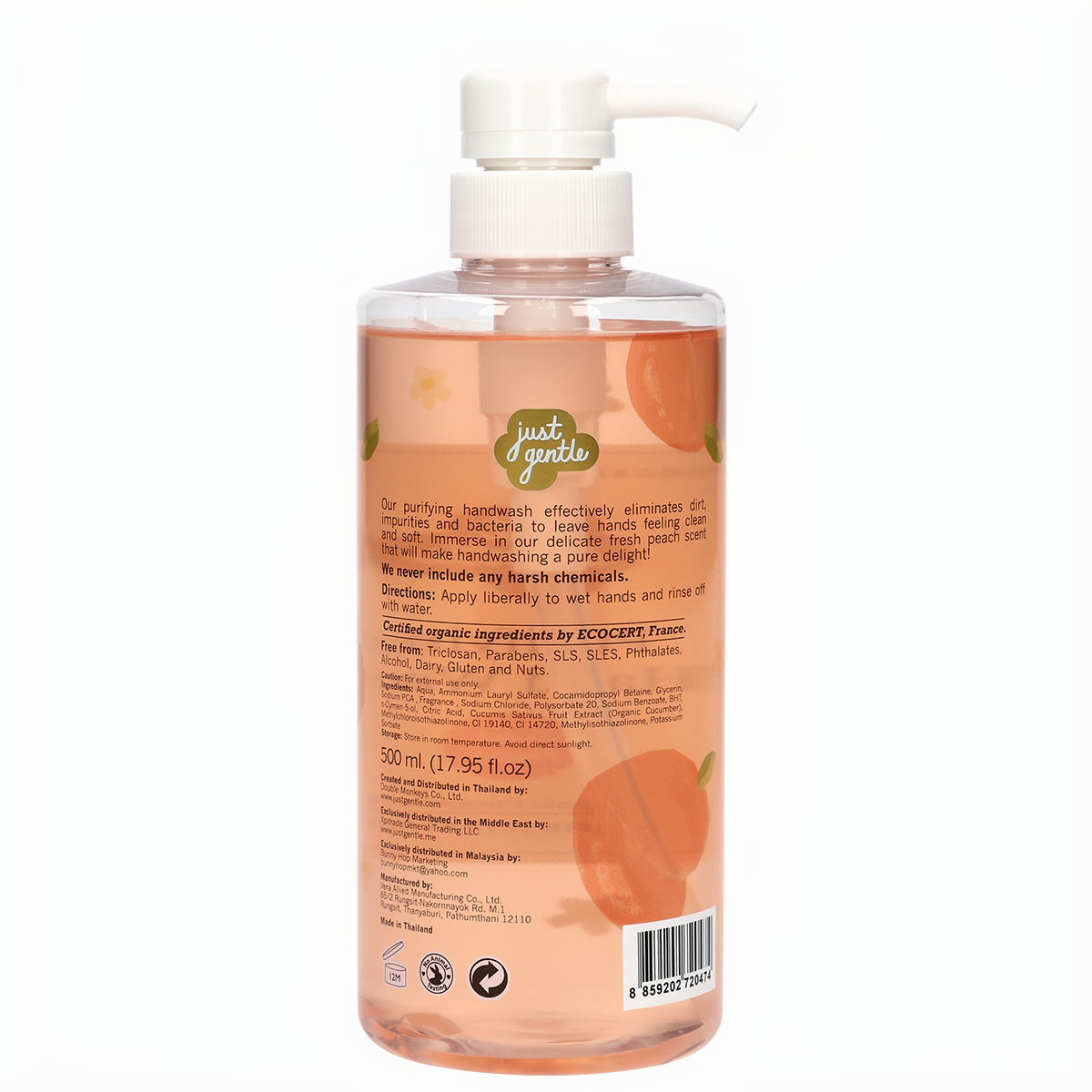 Just Gentle Purifying  Hand Wash - Fresh Peach - 500ml - Laadlee