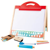 Hape Store & Go Easel, Folding Double-Sided Tabletop Blackboard & Whiteboard With Chalks, Markers & Other Art Accessories