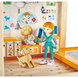 Hape Furry Friend Vet Set Includes Wooden Veterinary Fully Furnished Dolls House With Animals And Accessories - 30Pcs