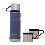 Hydrobrew Double Wall Insulated Tumbler Vacuum Flask 650ml With 2x 150ml Cup - Grey